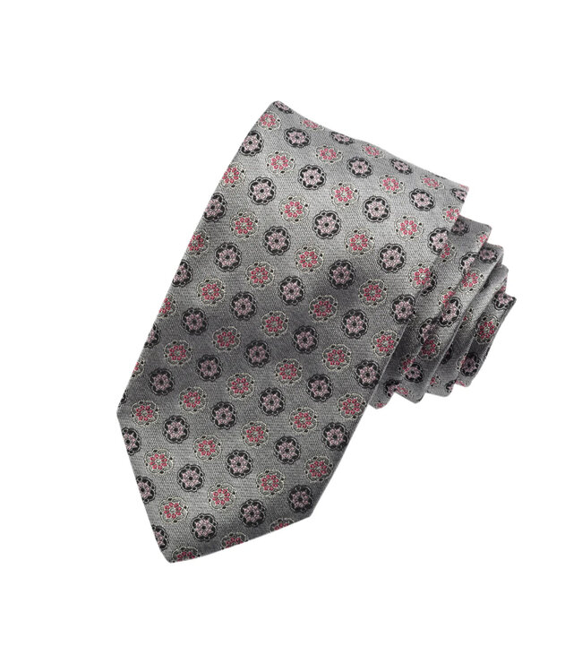 Grey Red Medallion Tie