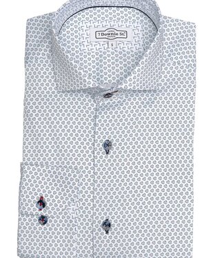 7 DOWNIE Modern Fit White Teal  Shirt