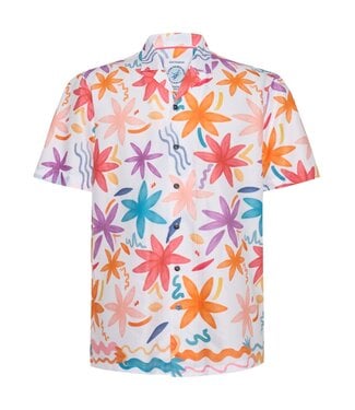 A FISH NAMED FRED Modern Fit White Watercolour Flowers Shirt