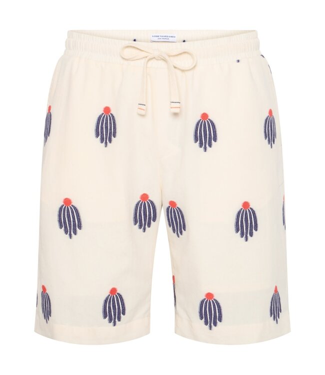 Slim Fit Off White Cactus Bermuda Shorts