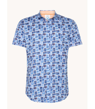 A FISH NAMED FRED Modern Fit Blue Stamps Shirt