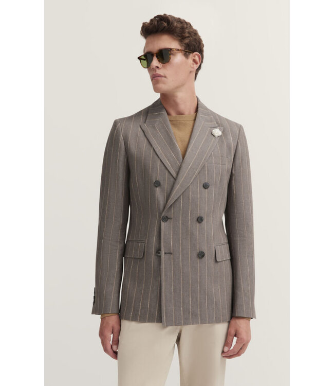 Modern Fit Mid Brown Pin Striped Double Breasted Sport Coat