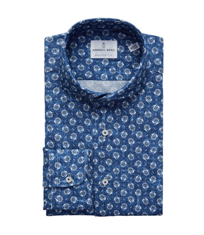 Slim Fit Blue Floral Shirt
