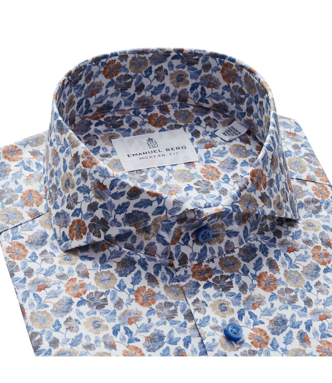 Modern Fit Blue Brown Floral Shirt