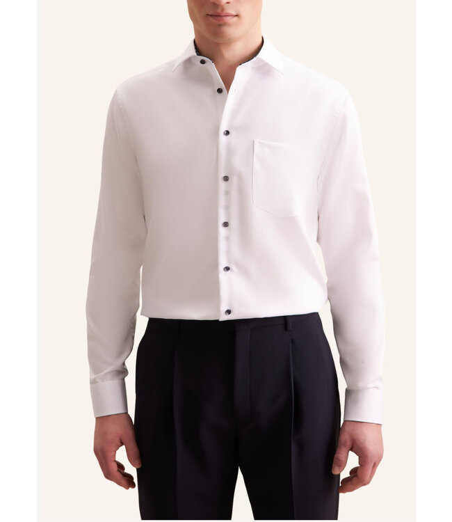 Modern Fit White Navy Trim Dress Shirt