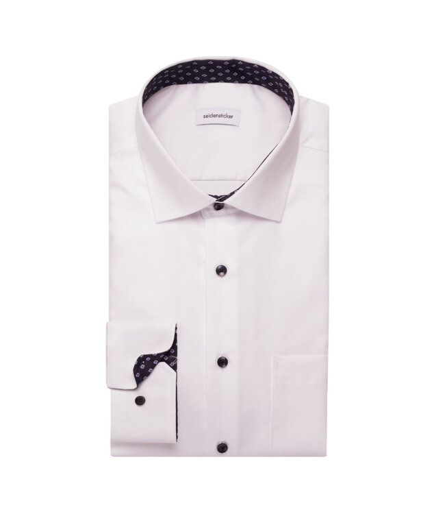 Modern Fit White Navy Trim Dress Shirt