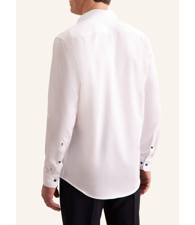 Modern Fit White Navy Trim Dress Shirt