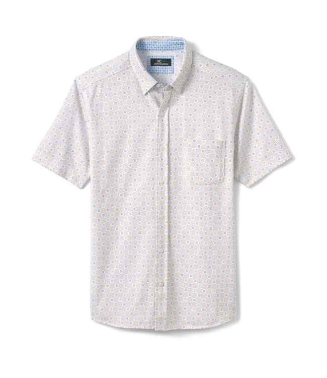 Classic Fit Tan Blue Print Shirt