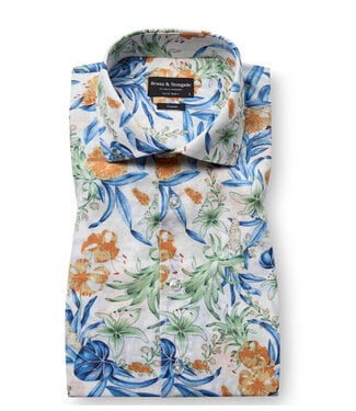 BRUUN & STENGADE Modern Fit White Floral Bearman Shirt