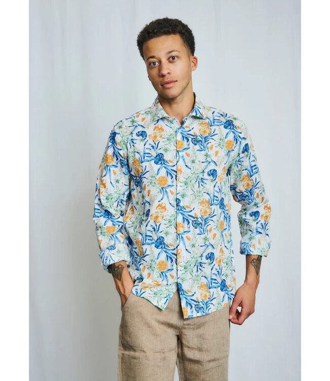 Modern Fit White Floral Bearman Shirt