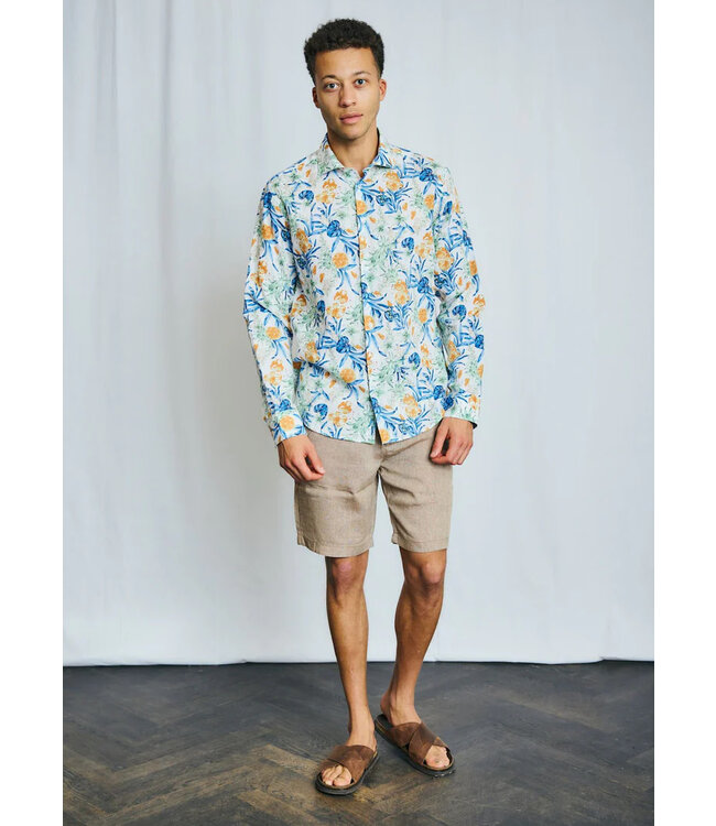 Modern Fit White Floral Bearman Shirt