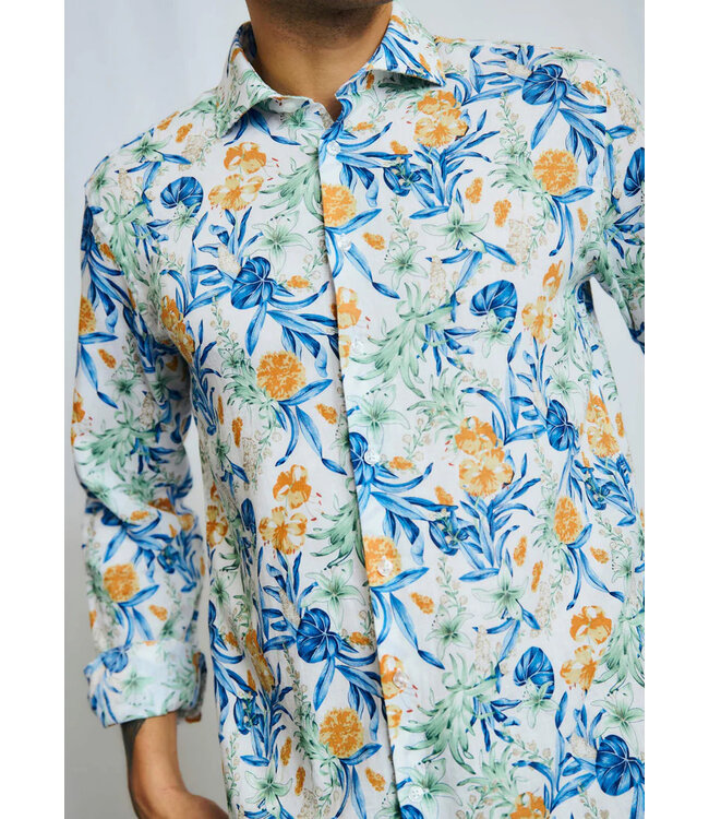 Modern Fit White Floral Bearman Shirt