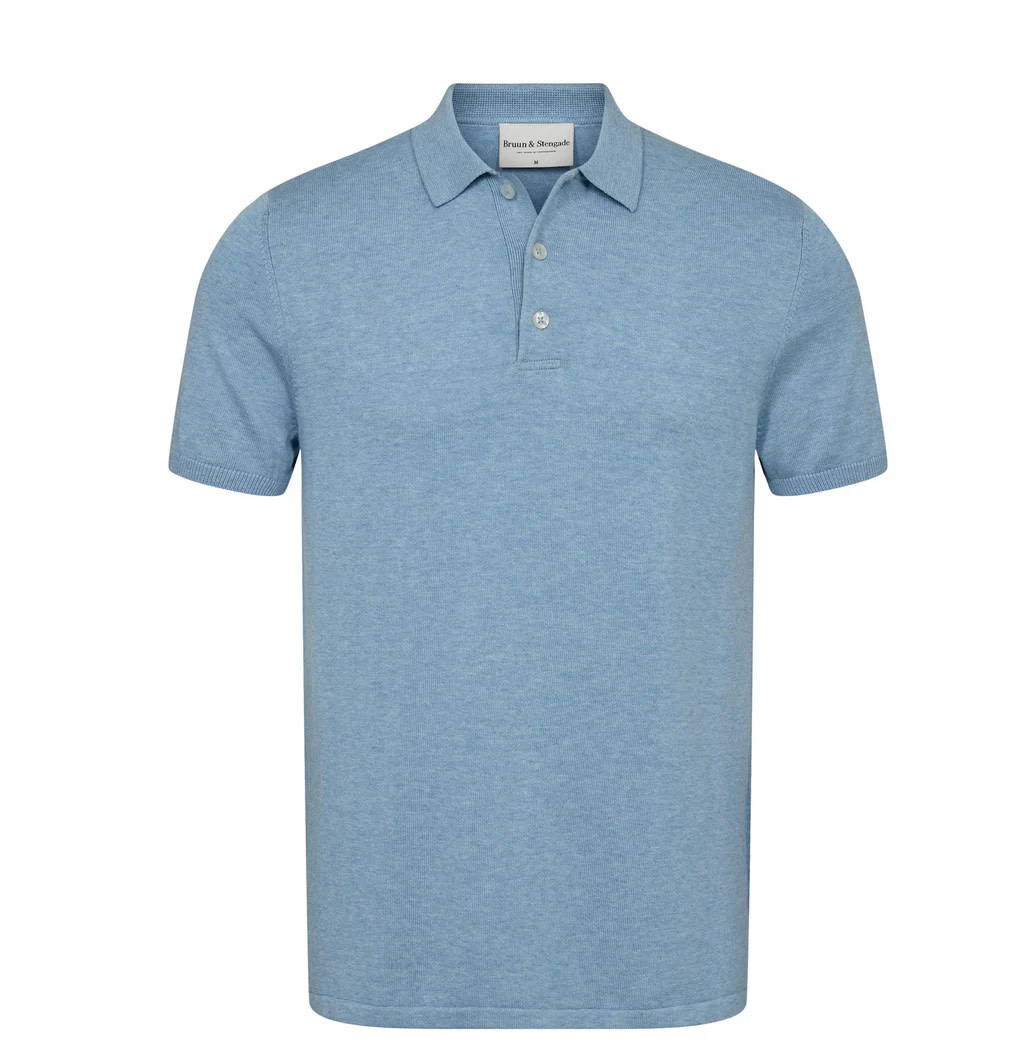 Light Blue Aaran Knit Polo - Benjamin's Menswear