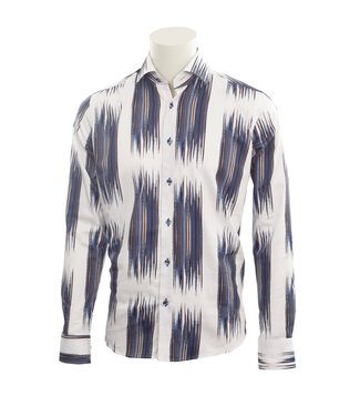 7 DOWNIE Modern Fit White Blue Broken Stripe Shirt