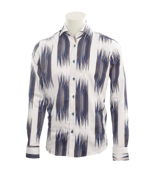 Modern Fit White Blue Broken Stripe Shirt