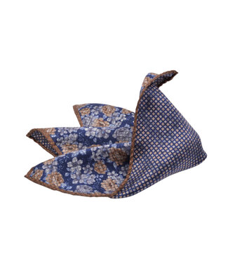 DION Navy Brown Floral Pocket Square