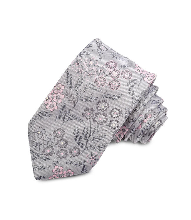 Grey Pink Floral Tie
