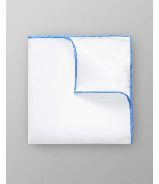 White Blue Trim Pocket Square