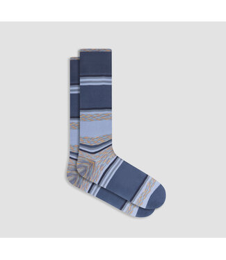 BUGATCHI Steel Blue Wide Striped Socks