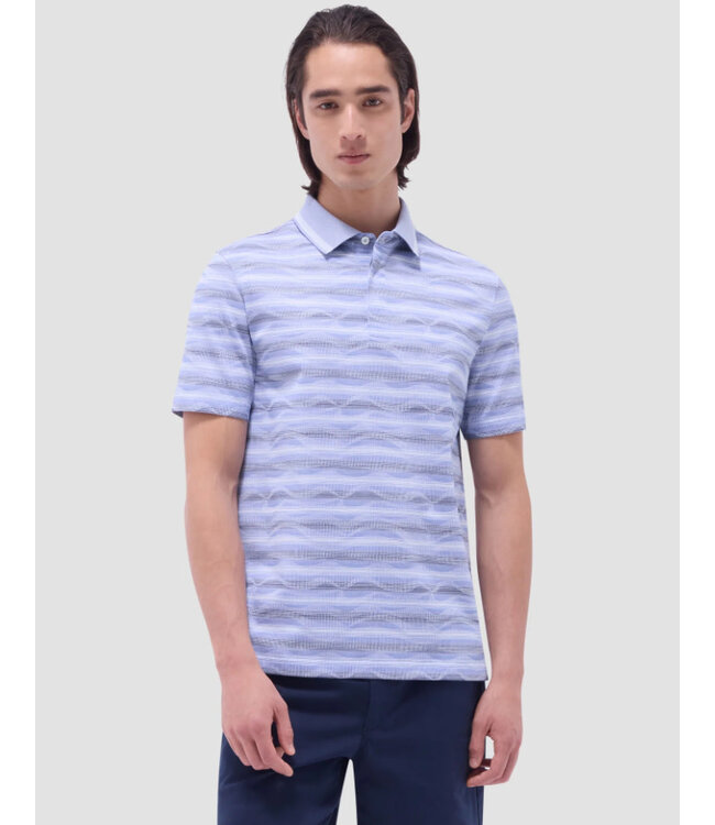 Blue Grey Striped Polo