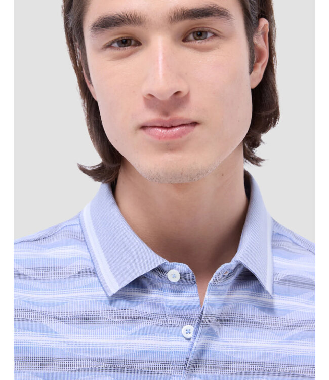 Blue Grey Striped Polo