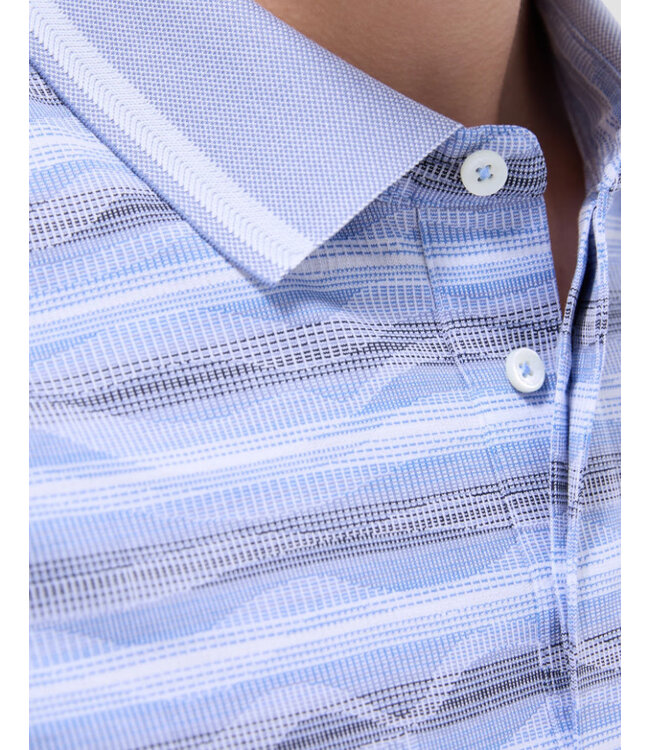 Blue Grey Striped Polo