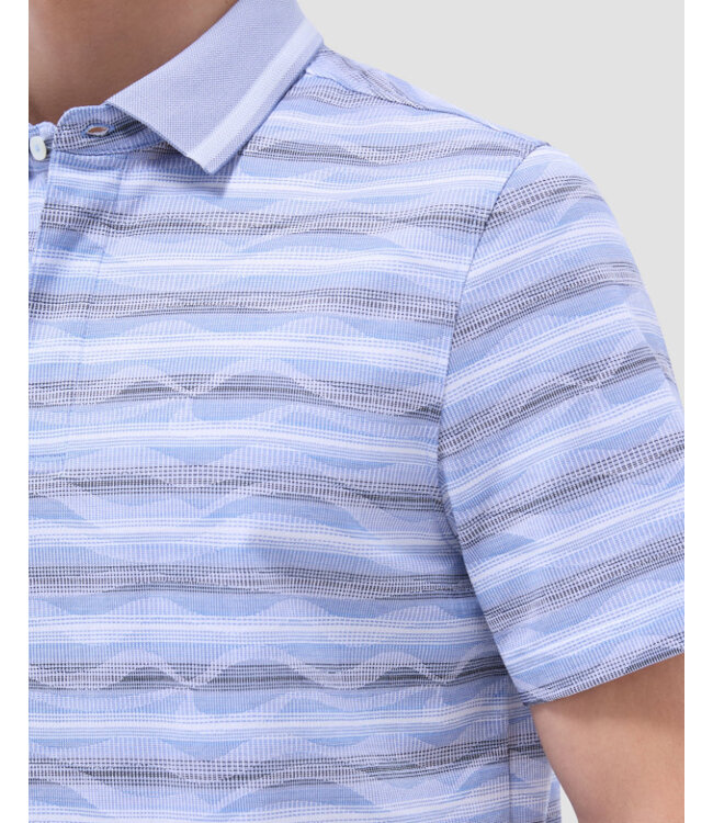 Blue Grey Striped Polo