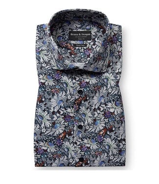 BRUUN & STENGADE Modern Fit Blue Floral Bernabe Shirt