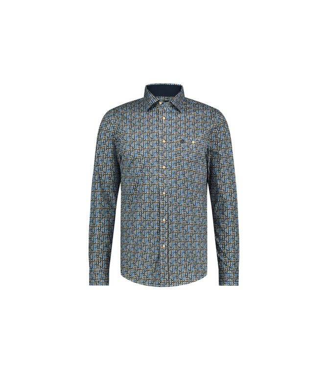Modern Fit Blue Brown Dots Shirt