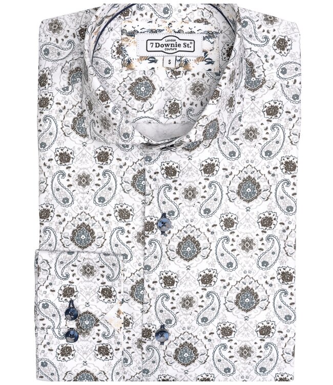 Modern Fit White Teal Paisley Shirt