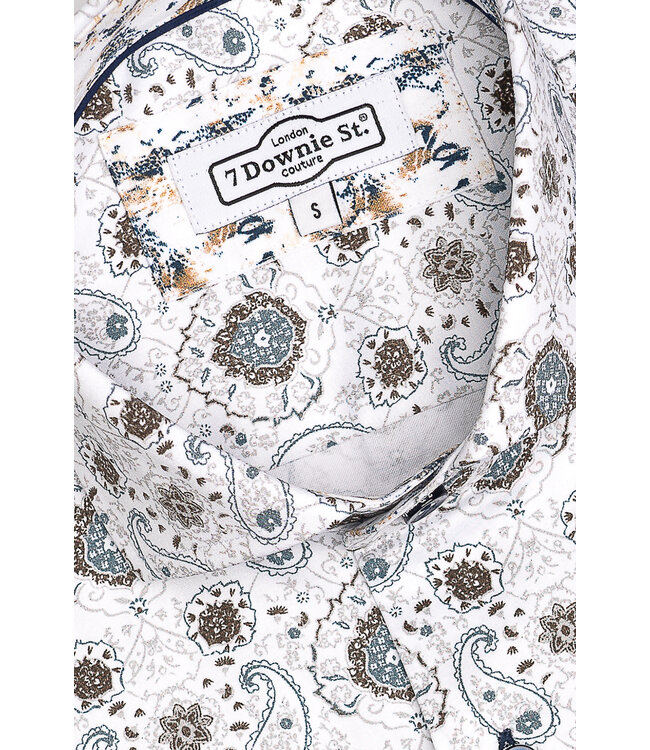 Modern Fit White Teal Paisley Shirt