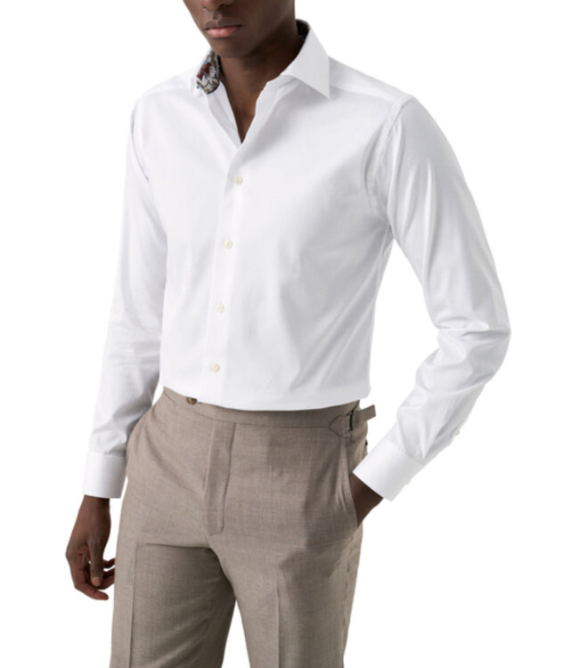 Slim Fit White with Floral Trim Shirt