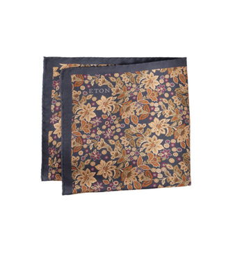 ETON Navy Tan Floral Pocket Square