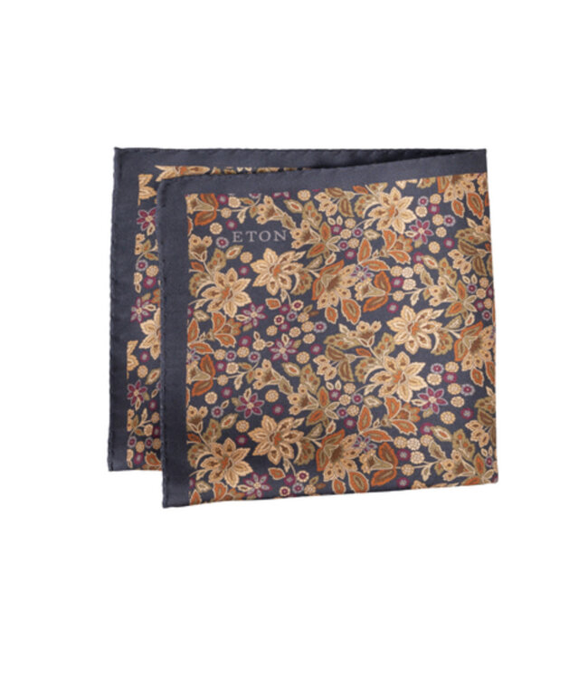 Navy Tan Floral Pocket Square