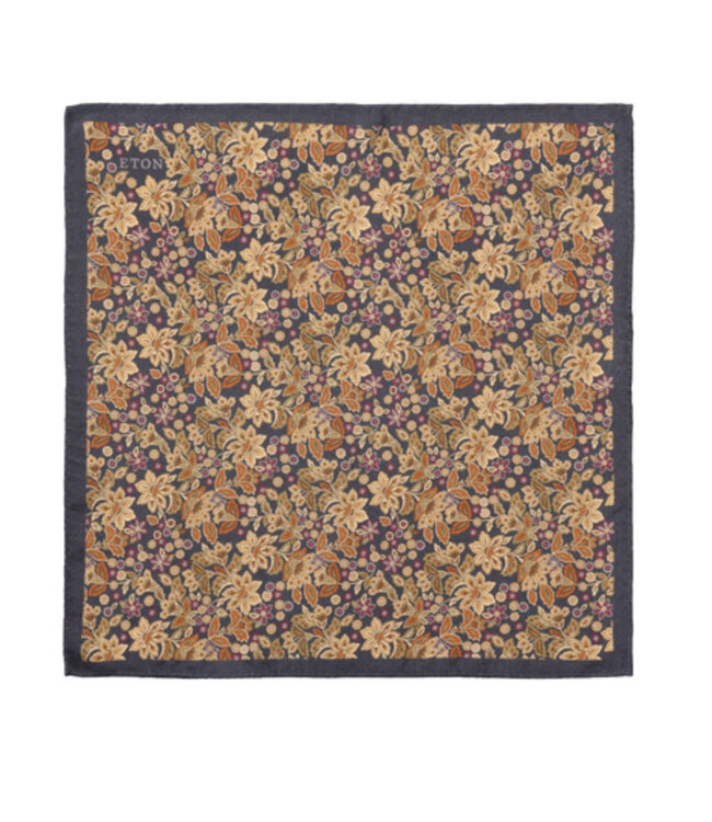 Navy Tan Floral Pocket Square