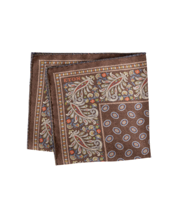 Brown Medallion Print Pocket Square