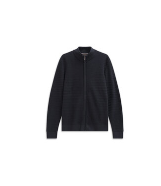 BUGATTI Navy Basketweave Full Zip Sweater