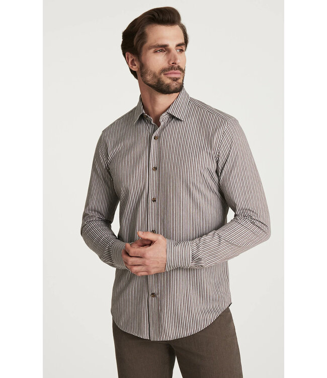 Modern Fit Brown Striped Shirt