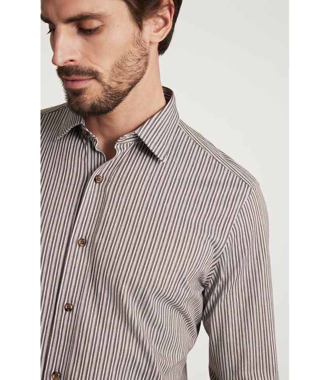 Modern Fit Brown Striped Shirt