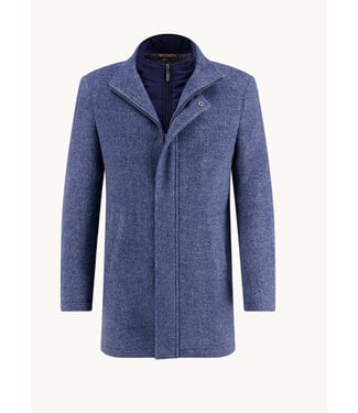 A FISH NAMED FRED Mid Blue Funnel Neck Overcoat