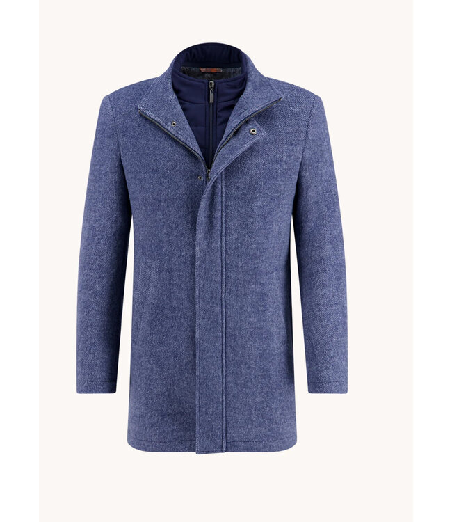 Mid Blue Funnel Neck Overcoat