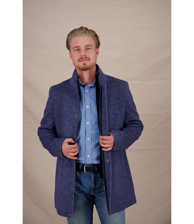 Mid Blue Funnel Neck Overcoat