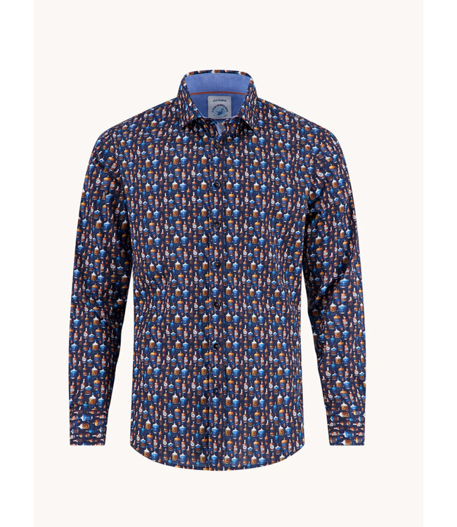 Modern Fit Navy Bottle Row Shirt