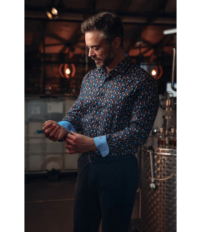 Modern Fit Navy Bottle Row Shirt