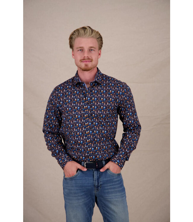 Modern Fit Navy Bottle Row Shirt