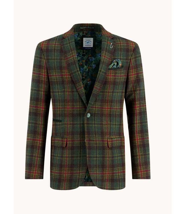 Slim Fit Green Tan Plaid Sport Coat
