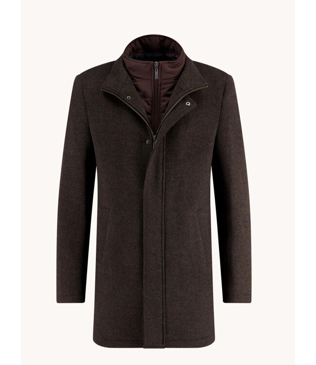 Brown Funnel Neck Overcoat