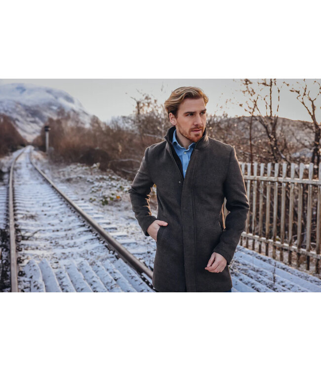 Brown Funnel Neck Overcoat
