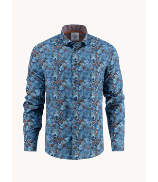 A FISH NAMED FRED Modern Fit Blue Highland Watercolour Shirt
