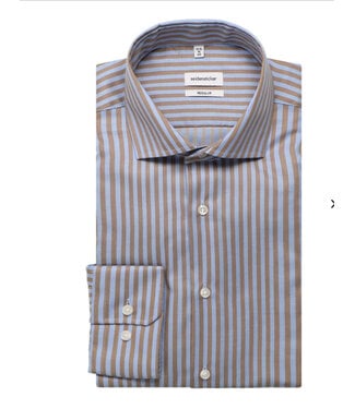 SEIDENSTICKER Modern Fit Blue Tan Stripe Shirt